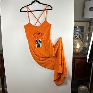 Naked Wardrobe Hourglass Cutout Maxi Dress Tangerine Sz XL Style NW-D2452 Long